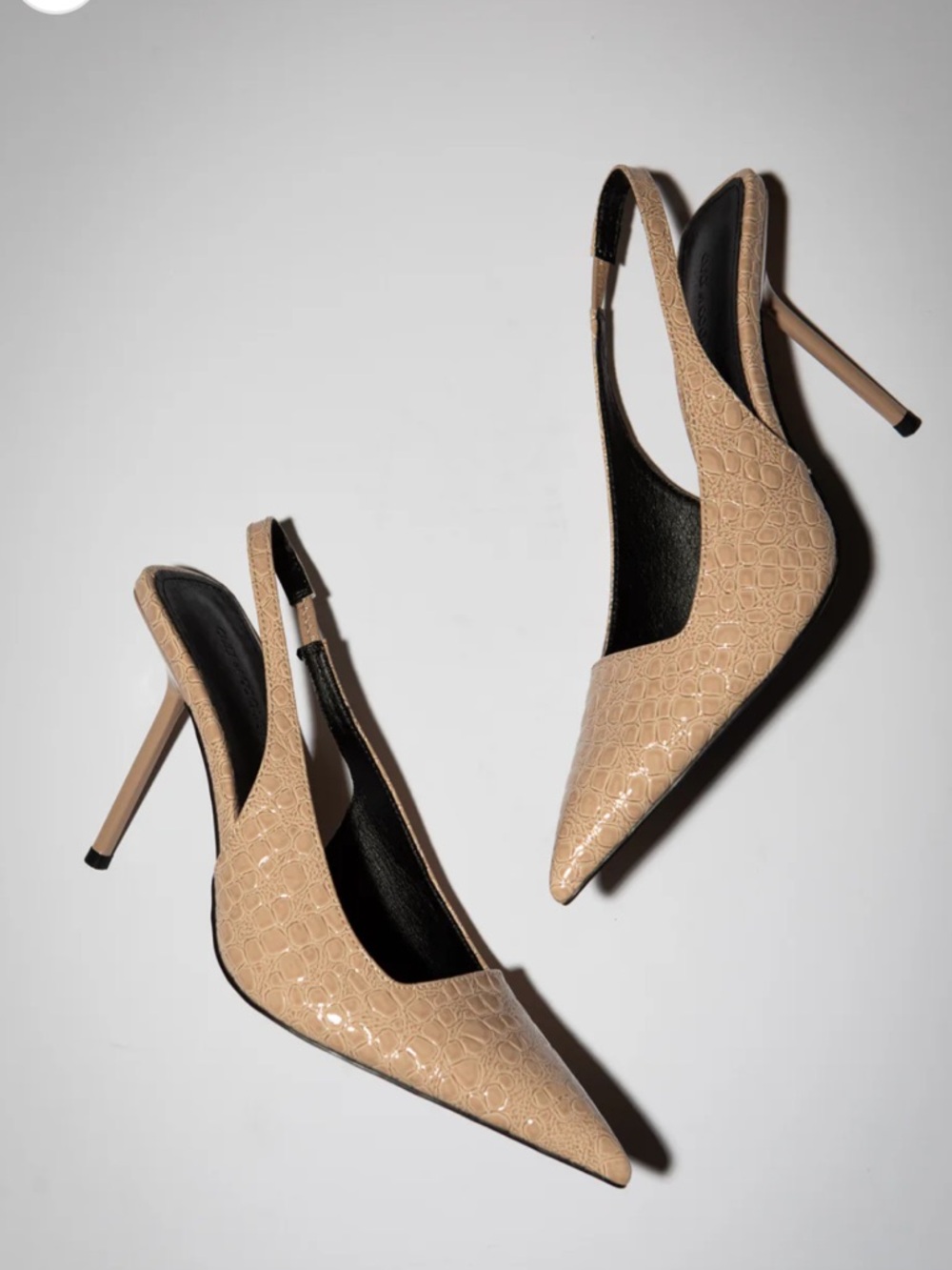 Pointed Toe Slingback Stiletto Pumps in Beige